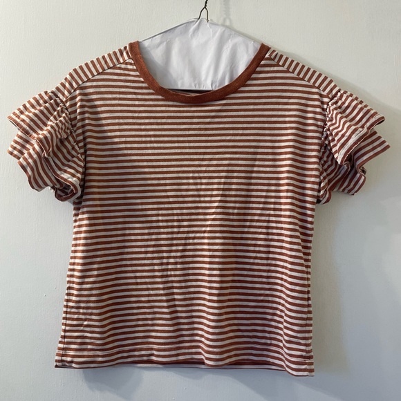 XS Madewell Ruffle-Sleeve Tee in Stripe - Picture 5 of 10
